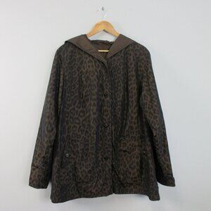 Portrait Women Reversible Jacket 1X Leopard Print Brown Metallic Hooded Vtg 652